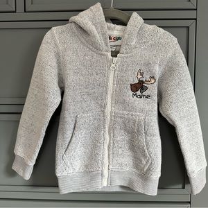 BOYS GRAY HOODED FLEECE ZIP UP SWEATSHIRT WITH MAINE MOOSE SIZE 18-24 MONTHS